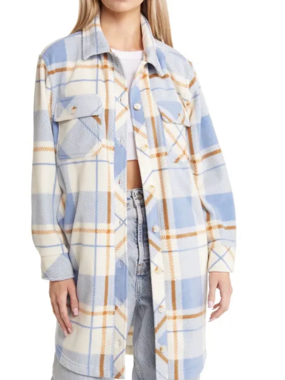 Thread & Supply Light Blue, Cream & Tan Plaid Button-Up